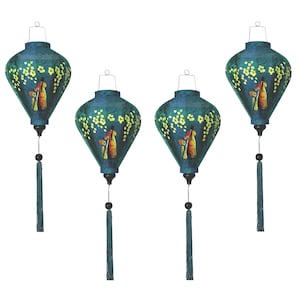 Set of 4 Vietnamese bamboo silk lanterns 35cm - Hand-painted silk lanterns - Personalization lanterns - Wedding lanterns - Garden lanterns