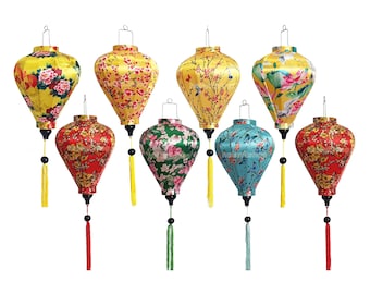 Set 8 pcs hoi an silk lanterns 35cm for wedding decoration - garden decor -  New Year Decor - TET Decor - wholesale silk lanterns