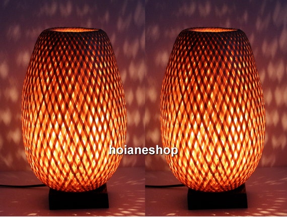 Lot de 2 lampes de chevet en bambou de 32 cm 13 pouces, lampe de table,  lampadaire pour chambre à coucher, salon, lampe en bambou pour la  décoration intérieure -  France