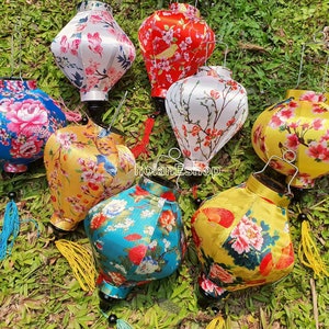 Set 8 bamboo silk lanterns 22cm with flower fabric for Wedding Party decor Ggarden decorative Lanterns for wedding tent decor