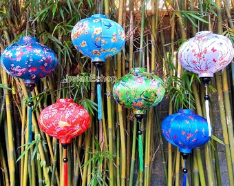 Set of 6 Hoi An bamboo silk lanterns 35cm - Mix shape and color - Personalization - Patio decoration - Wedding lanterns - Garden lanterns