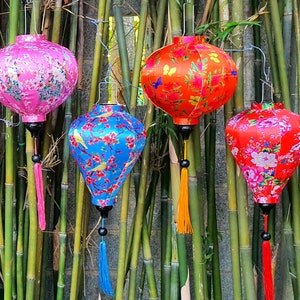 Vietnamese HoiAn silk lanterns 35cm - Set of 4 pcs - Personalization lanterns - Wedding lanterns decorative - Outdoor Garden lanterns