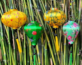 Set of 4 Vietnam silk lanterns 35cm - Mix shape and color - Personalization lanterns - Wedding lanterns decorative - Outdoor Garden lanterns