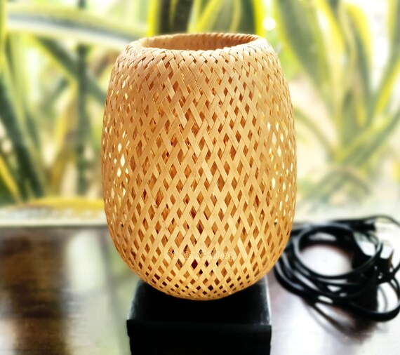 Bamboo bedside table sale lamp