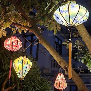 Set of 4 Vietnam bamboo silk lanterns 35cm - Mix shape and color - Personalization lanterns - Wedding lanterns - Garden lanterns