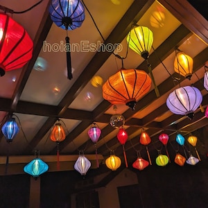 Set 50 pcs Vietnamese Bamboo Silk Lanterns for patio hanging - outdoor waterproof lanterns - restaurant decorations