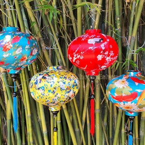 Set of 4 bamboo silk lanterns 35cm, Mix shape and color, Wedding decor, Home decor, Patio decor, Living room lamp, Restaurant lanterns