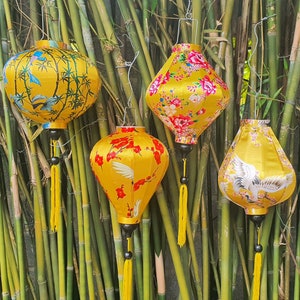 4 Vietnamese HOI AN Silk Lanterns (35cm) - Flower fabric lanterns for WEDDING Party Decor - Bamboo lanterns for Restaurant decor