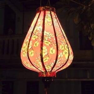 Orange Floral Silk Lantern: Vietnamese Bamboo Party Decor (35cm