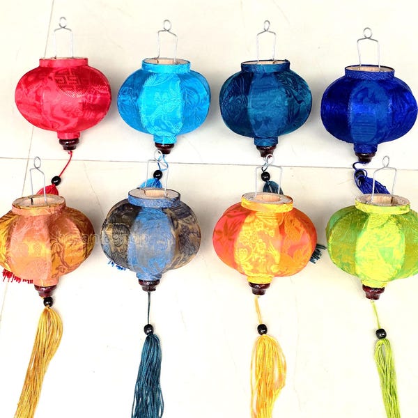 Zijden minilantaarns 10 cm: set van 8 Hoi An-decor