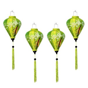 Set of 4 Vietnam bamboo silk lanterns 35cm - Hand-painted silk lanterns - Personalization lanterns - Wedding lanterns - Garden lanterns