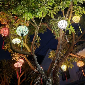 Set of 8 Hoi An bamboo silk lanterns 35cm - Mix shape and color - Personalization lanterns - Wedding lanterns - Garden lanterns