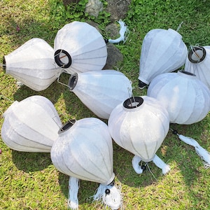 Vietnamese Hoi An silk lanterns for Wedding Party Decoration - White Lanterns for Restaurant decor - Set 8 silk lanterns - Size 55cm