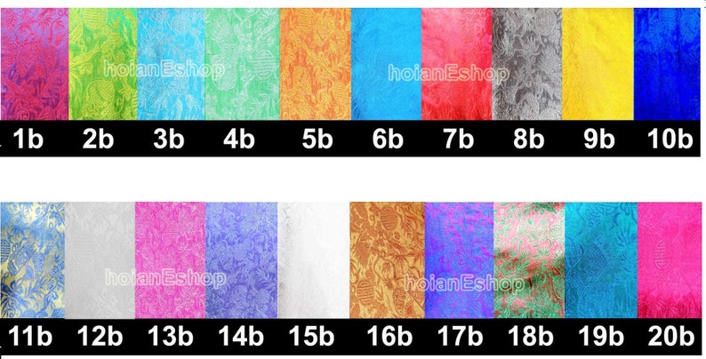 May include: A set of 20 fabric swatches with different colors and patterns. The swatches are arranged in two rows of ten. The swatches are all the same size and are labeled with numbers 1b through 20b.