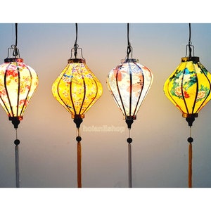 Set of 4 Vietnam bamboo silk lanterns 35cm - Mix shape and color - Personalization lanterns - Wedding lanterns -  Lanterns for Restaurant