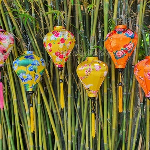 Set of 6 Hoi An bamboo silk lanterns 35cm - Mix shape and color - Personalization - Patio decoration - Wedding lanterns - Garden lanterns