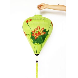 26&#39;&#39; Vietnamese Green Silk Lanterns Hand painted Lanterns With Lotus Flower And Dragonfly Custom Made Bamboo Lanterns 66cm