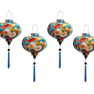 Set of 4 Hoi An bamboo silk lanterns 35cm with 3D flower fabric Garden decor -Personalization lanterns Wedding lanterns hoi an