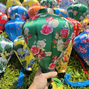 Waterproof Bamboo Lantern: Green Floral Silk, Wedding & Garden Decor