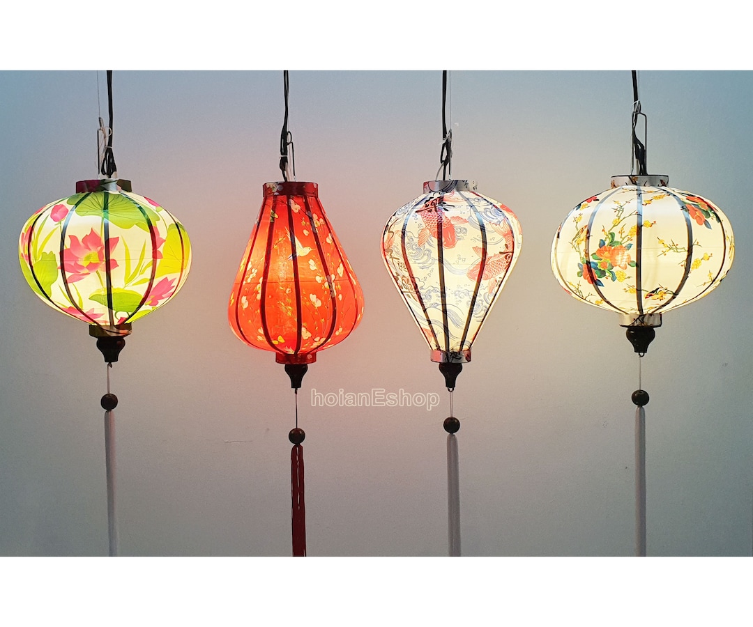Set of 4 Vietnamese Silk Lanterns: Hoi an Decor (35cm), Personalization ...