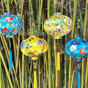Set of 4 Vietnam bamboo silk lanterns 35cm - Mix shape and color - Personalization lanterns - Wedding lanterns - Garden lanterns