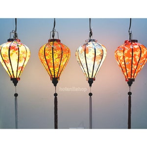 Set of 4 bamboo silk lanterns 35cm - Mix shape and color - Lantern for wedding - Wedding lighting ideas - Home front door decoration