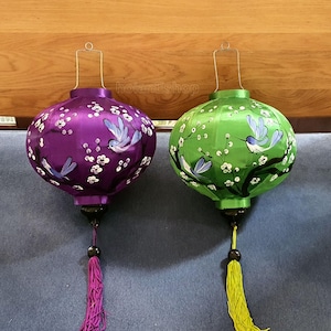 Set 2 pcs bamboo silk lanterns 35cm, hand painted lantern for cafe decor, wedding decor, party lantern decor, restaurant lantern decor