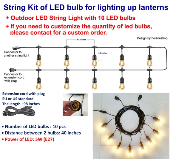 Outdoor String Light Kit of 10 Pcs LED Bulbs for Lighting up