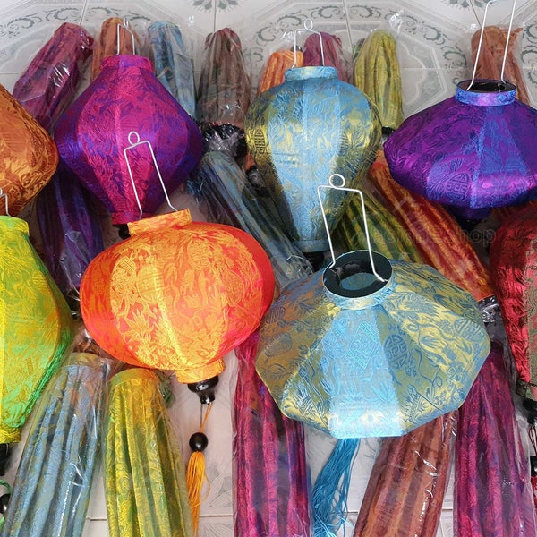 Set of 8 Vietnamese Silk Lanterns: Handmade Jacquard Decor (35cm)