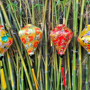 Set of 4 Vietnam bamboo silk lanterns 35cm - Mix shape and color - Personalization lanterns - Wedding lanterns - Garden lanterns
