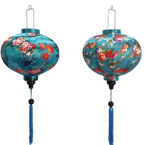 Set of 2 Hoi An bamboo silk lanterns 35cm - New 3D flower fabric - Wedding lanterns-Buyer choose shape and color - Personalization lantern