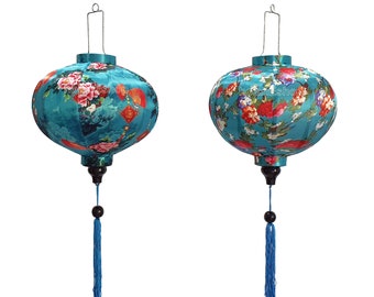 Set of 2 Hoi An bamboo silk lanterns 35cm - New 3D flower fabric - Wedding lanterns-Buyer choose shape and color - Personalization lantern