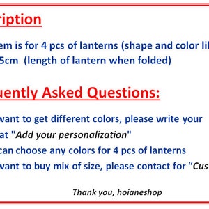 May include: Set of four paper lanterns, each 35 inches long when folded. The lanterns are in various colors and shapes, similar to the image.  The text "Add your personalization" is included in the image.