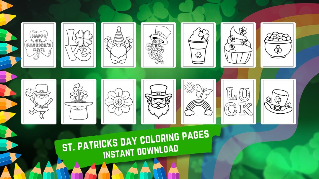 St. Patricks Day Coloring Page Set - Instant Download - Saint Paddy's ...