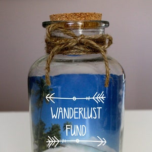 Reise-Fonds-Aufkleber, Geld Jar Vinyl nur, Reise-Geschenke, Reisende Geschenke, Abenteuer Fonds, Geld-Box, Sparschwein, Speichern Glas, Abenteuer erwartet