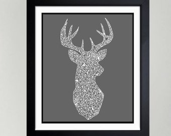 Decoración del hogar con estampado de ciervos, estampado de ciervos en blanco y negro, arte de pared minimalista con envío gratuito, pieza de arte de aniversario de pareja de ciervos, impresiones de arte de pared de ciervos