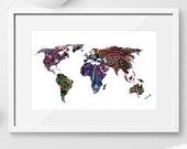 Watercolor World Map Art Print, Magenta Pink & Purple Painting Print, World Globe Travel Art Print poster, Dorm Decor, Map of the World Map