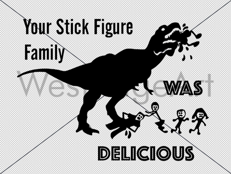 Your Stick Figure Family Was Delicious SVG, Car Vinyl Decal Sticker cut file, svg cut file, car decal dxf, vinyl sticker svg, T REX Dinosaur image 2
