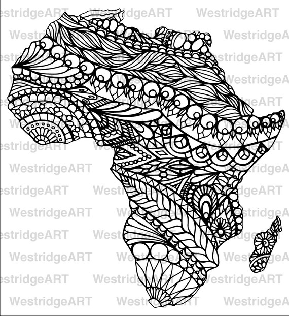 Mandala Doodle Adult Colouring Page Map of Africa ...