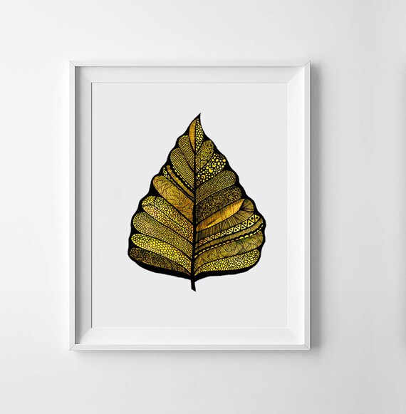 Modern Leaf Art Yellow Leaves Wall Decal Botanical Leaf Etsy