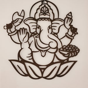 Gold Wood Ganesh wall piece, wood art of Abstract Ganesha, Yoga studio decor, Ganesha wood wall sculpture, Lord Ganeshji wood art piece
