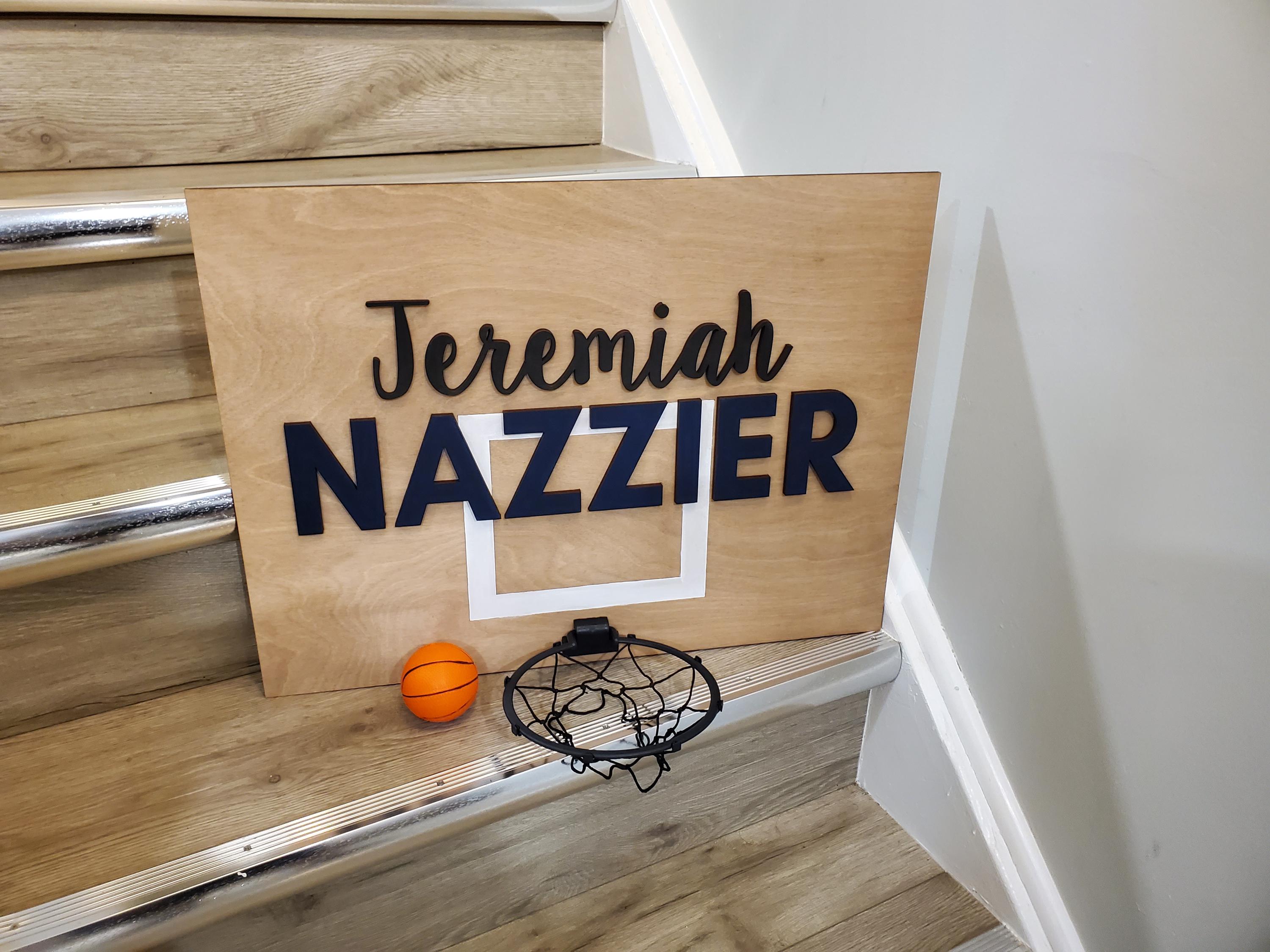 Wood Basketball Hoop Door Name Sign, Door Hanger, Mini Basketball Hoop ...