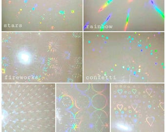 Self-Adhesive Holographic Vinyl Overlay, Sparkling laminate, holographic stars, vinyl fireworks, confetti sparkle overlay, rainbow holo