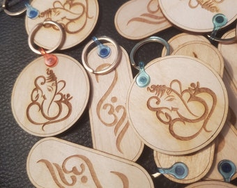 Ganesha wood keychain, om wood keychain, Aum keychain, ganesh keychain, remover of obstacles