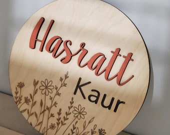 Disco de nacimiento de madera para recién nacidos personalizado, signo de nombre de anuncio de nacimiento en 3D, signo de hospital de doble cara con estadísticas de nacimiento, accesorios para fotos de bebés
