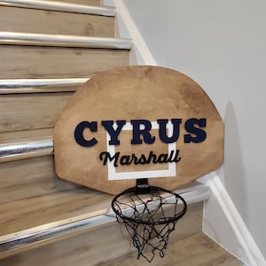 Wood basketball hoop name sign, personalized basketball hoop, custom mini basketball hoop for boy, sport decor, over door basketball signs