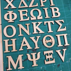 Volles griechisches Alphabet Holzbuchstaben, natürliche 3 ""Buchstaben DIY, unlackierte lasergeschnittene Holzbuchstaben, vollständiges griechisches Alphabet 24 Buchstaben aus Holz."
