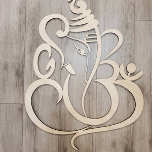 Gold Wood Ganesh wall piece, wood art of Abstract Ganesha, Yoga studio decor, Ganesha wood wall sculpture, Lord Ganeshji wood art piece