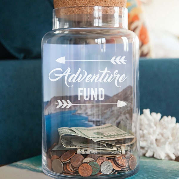 Travel Fund Decal, Money Jar Vinyl Only, Travel Gifts, Traveller Gifts, Adventure Funds, Money Box, Piggy Bank, saving jar, Adventure Awaits