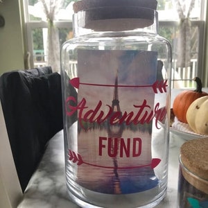 Travel Fund Decal, Money Jar Vinyl Only, Travel Gifts, Traveller Gifts, Adventure Funds, Money Box, Piggy Bank, saving jar, Adventure Awaits image 8